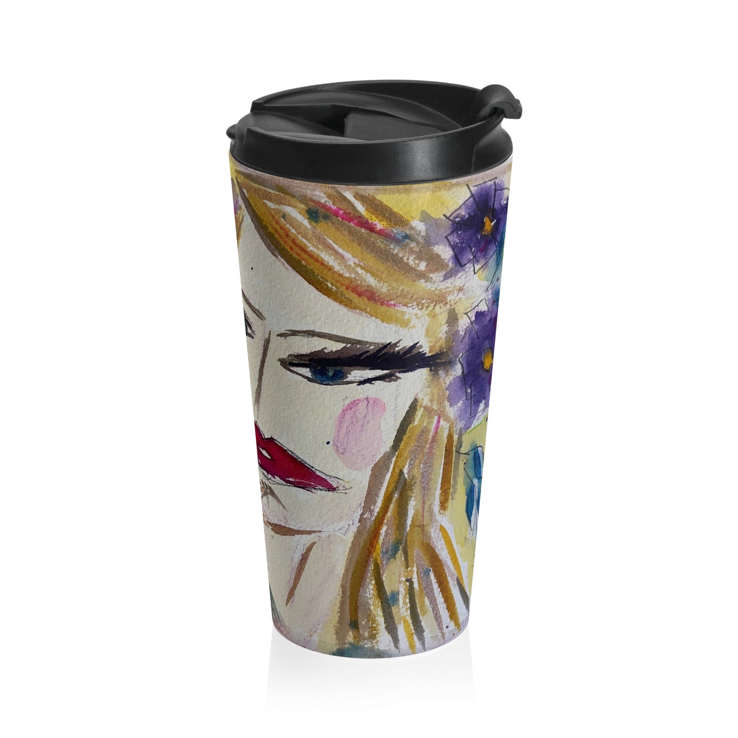 No Talkie before Coffee! Distorted Face Blonde Stainless Steel Travel Mug