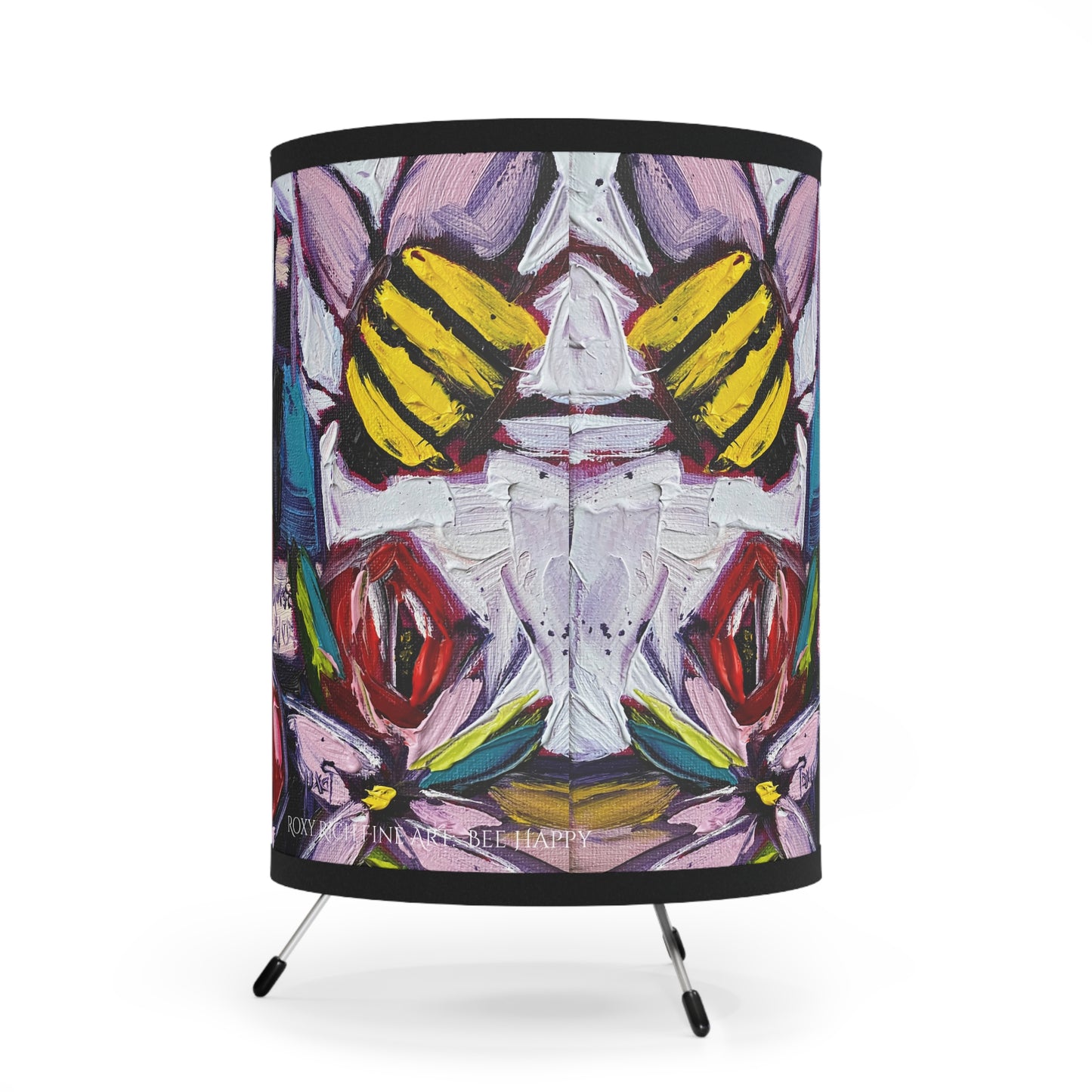 Bee Happy Wine Bee and Roses Tripod Lamp