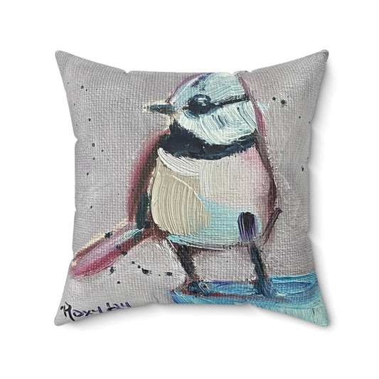 Adorable Crested Tit Bird Indoor Spun Polyester Square Pillow