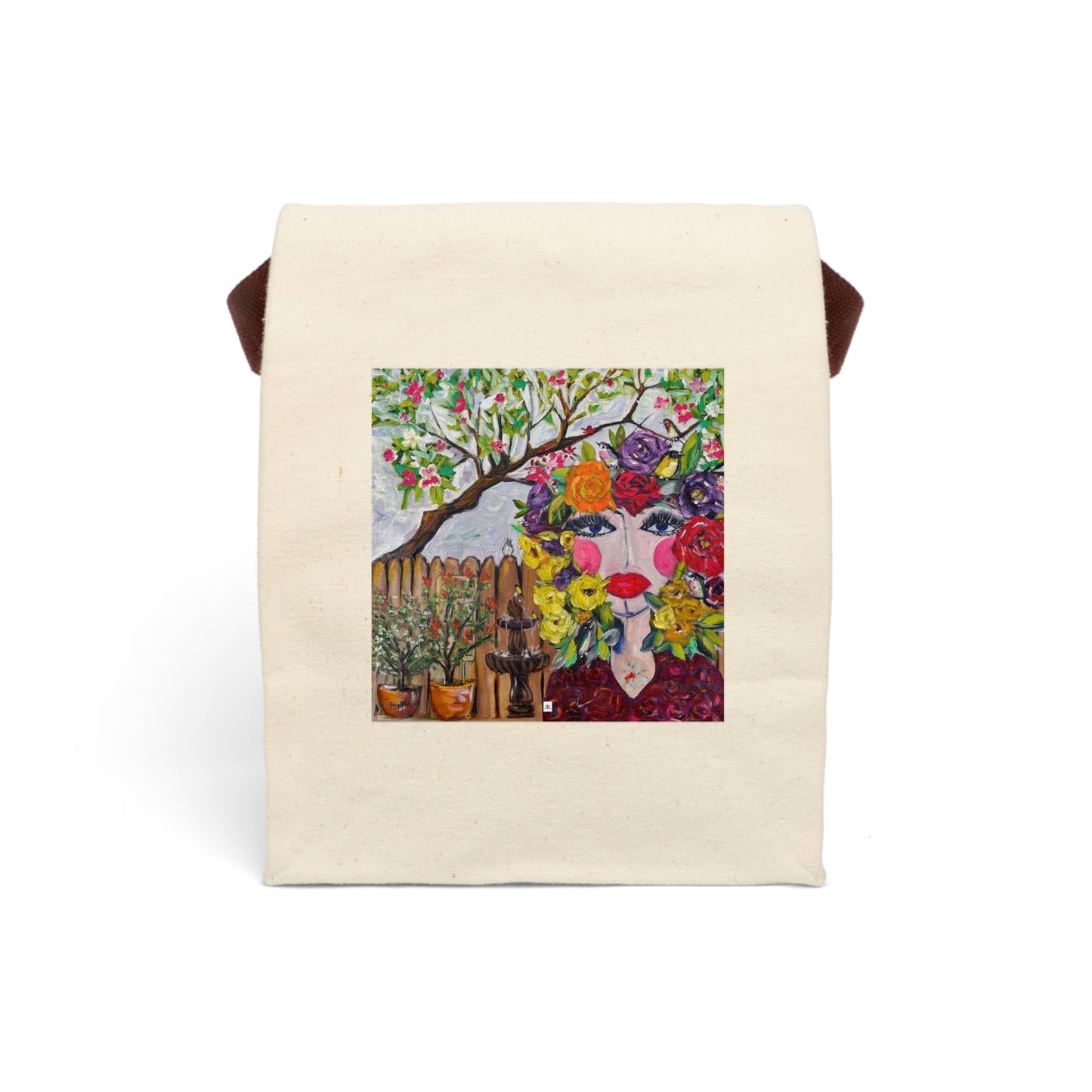 Birds and Blossoms Canvas Lunch Bag With Strap