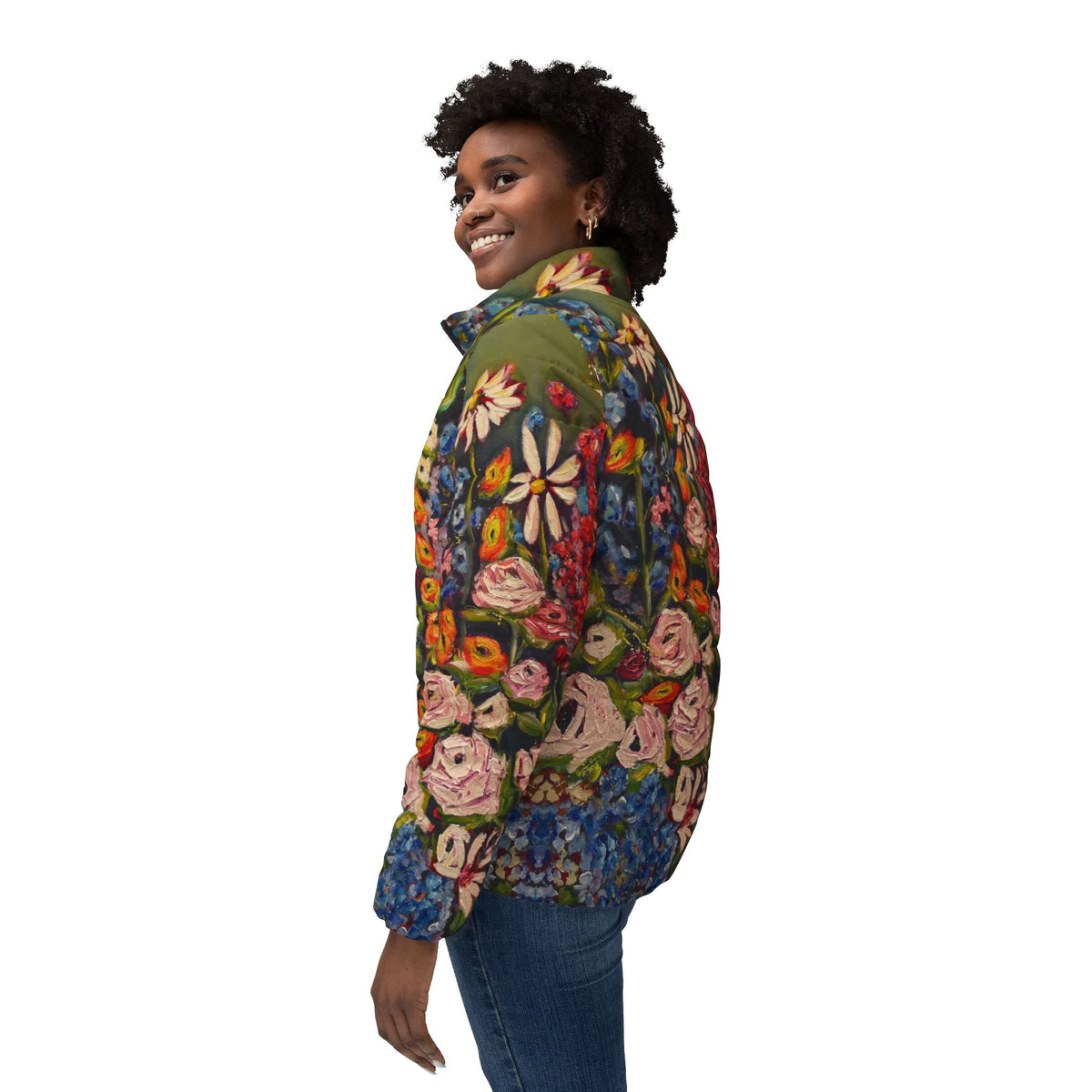 Women's Puffer Jacket - Roxy Rich Fine Art Design-Moonlight Meadow