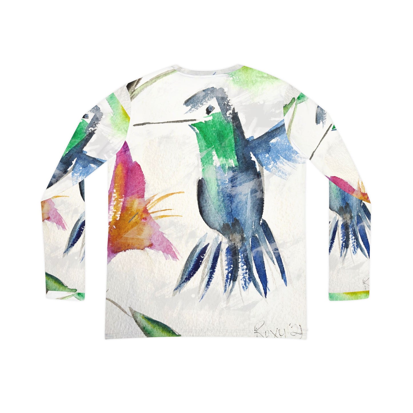 Long Sleeve Shirt-Floaty Blue Hummingbird- V-neck Women's