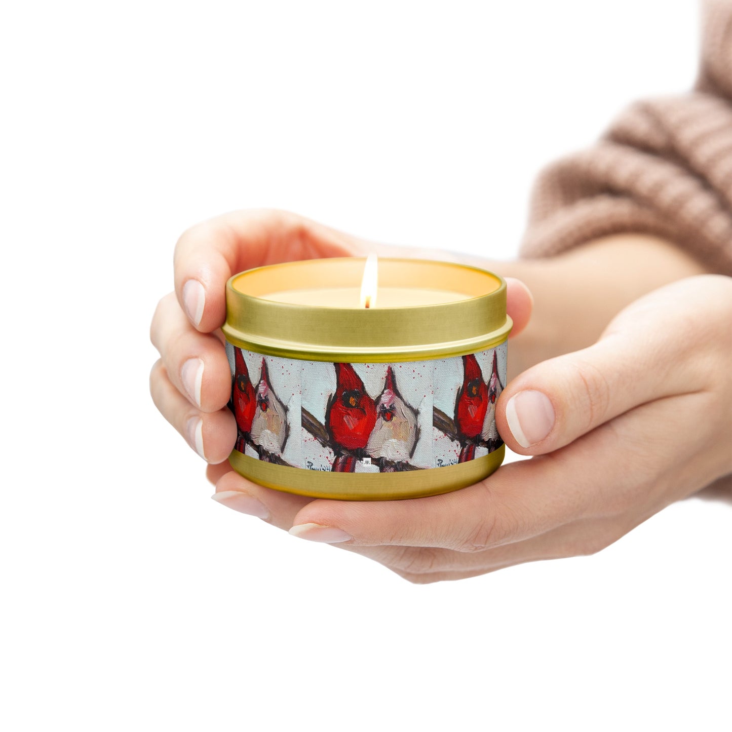 Cute Couple Cardinals Tin Candle