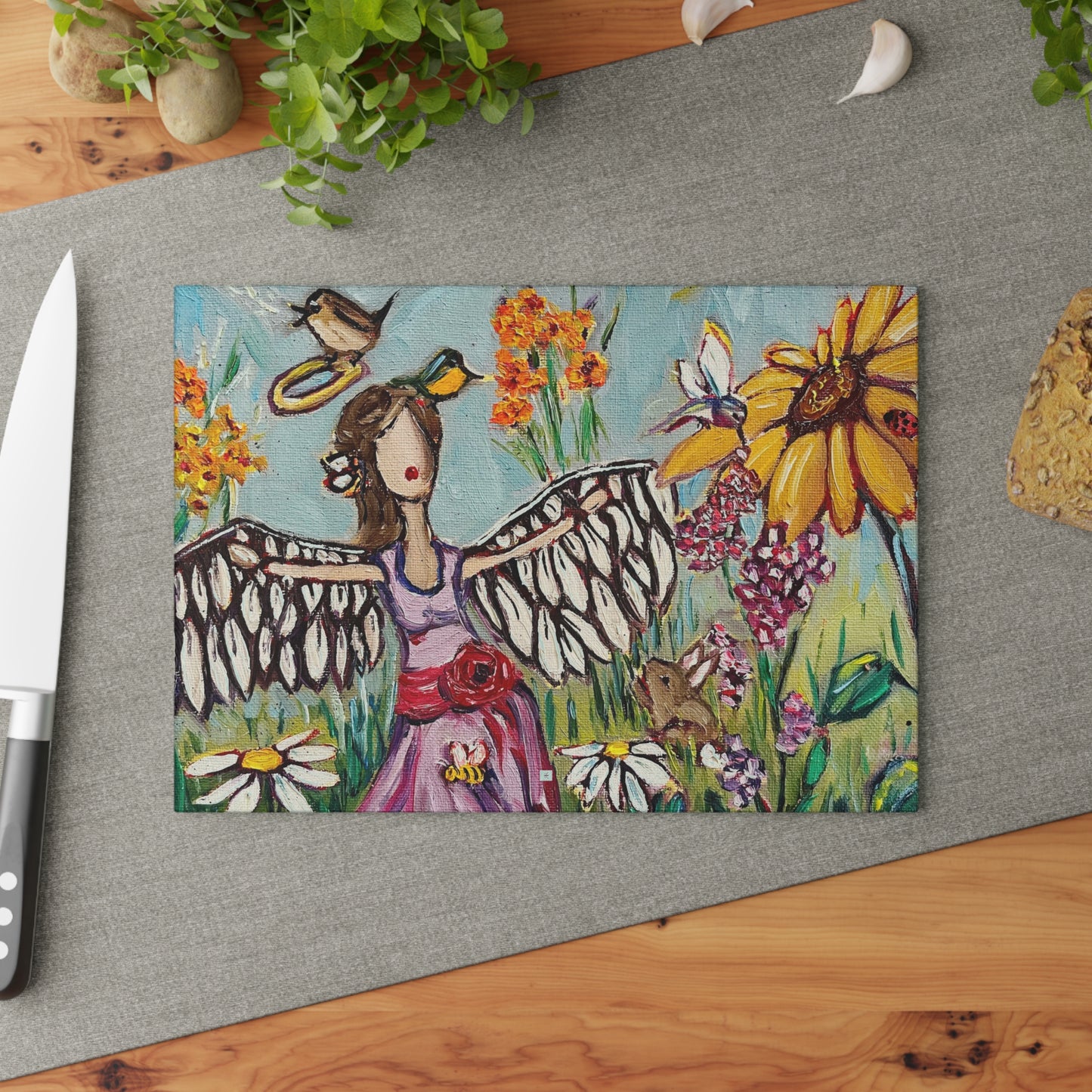 Garden Angel Glass Cutting Board