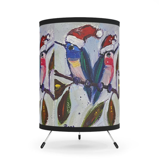 Adorable lámpara trípode de colibríes navideños
