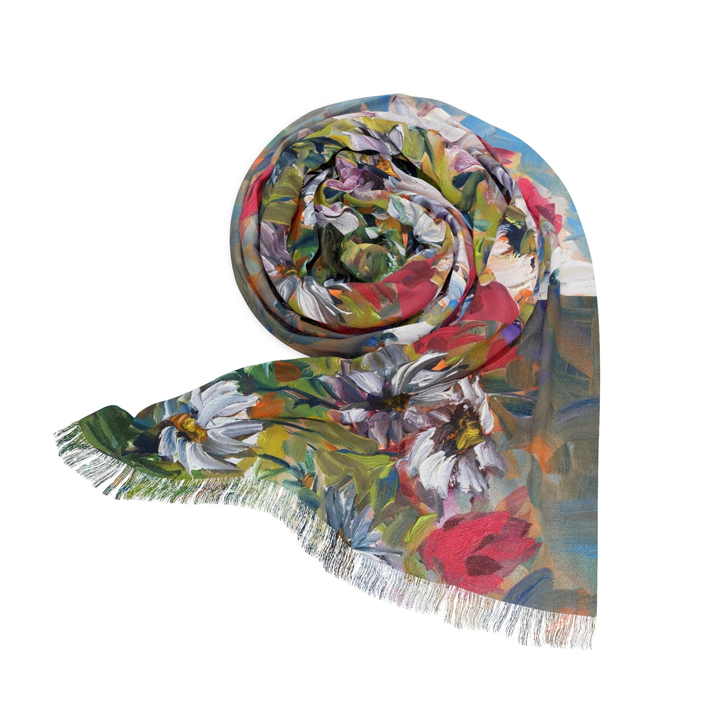 Colorful Scarf — Artistic Lightweight Neck Wrap- Abstract Daisies