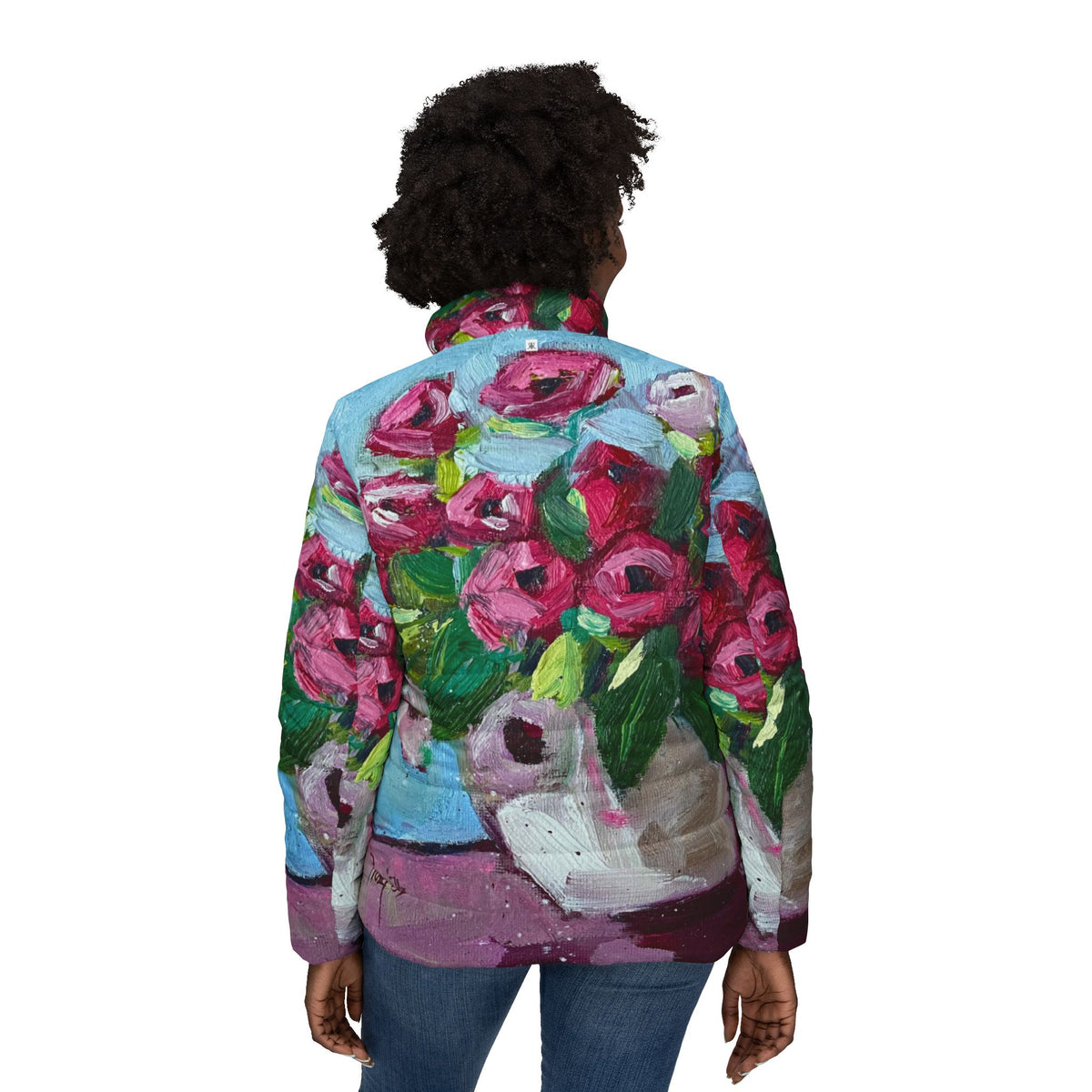 Women's Puffer Jacket - Roxy Rich Fine Art -Blushing Blooms