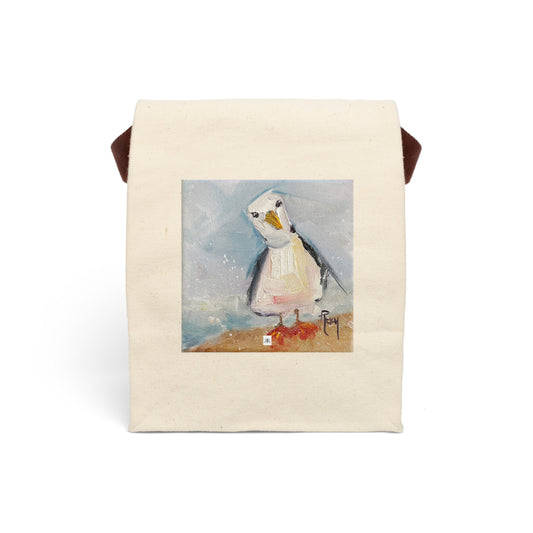 Inquisitive Seagull Canvas Lunch Bag With Strap