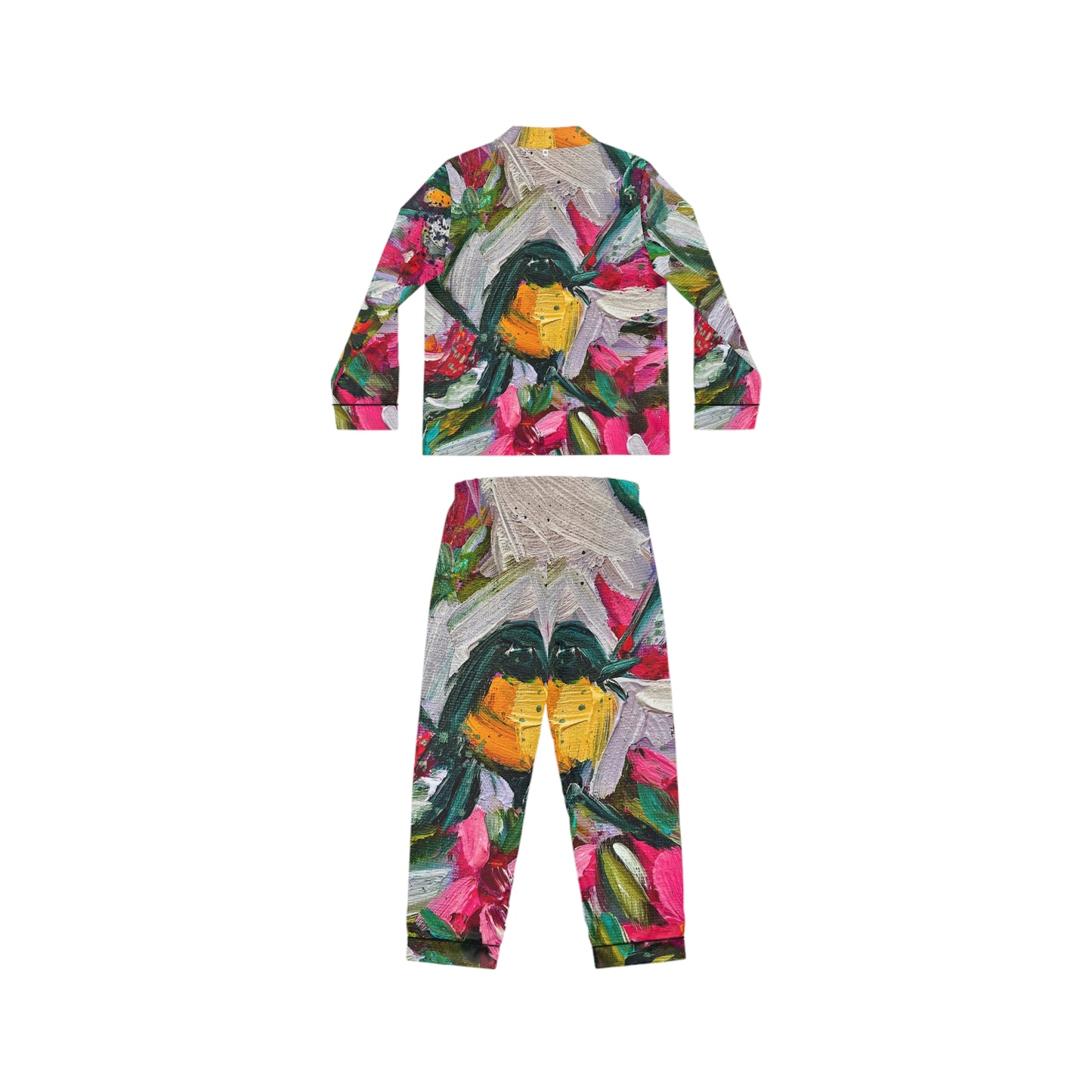 Satin Pajamas - Colorful Encounter Bird and Floral Print
