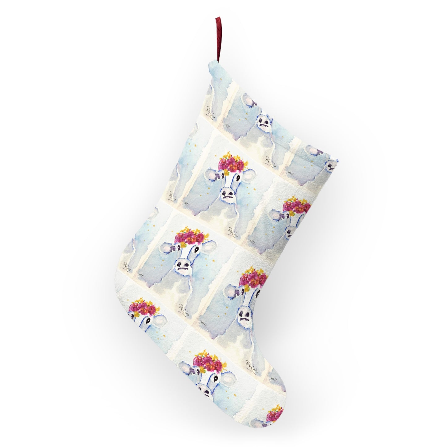 Cutest Ever Cow with Flower Crown Cow Print Christmas Stocking