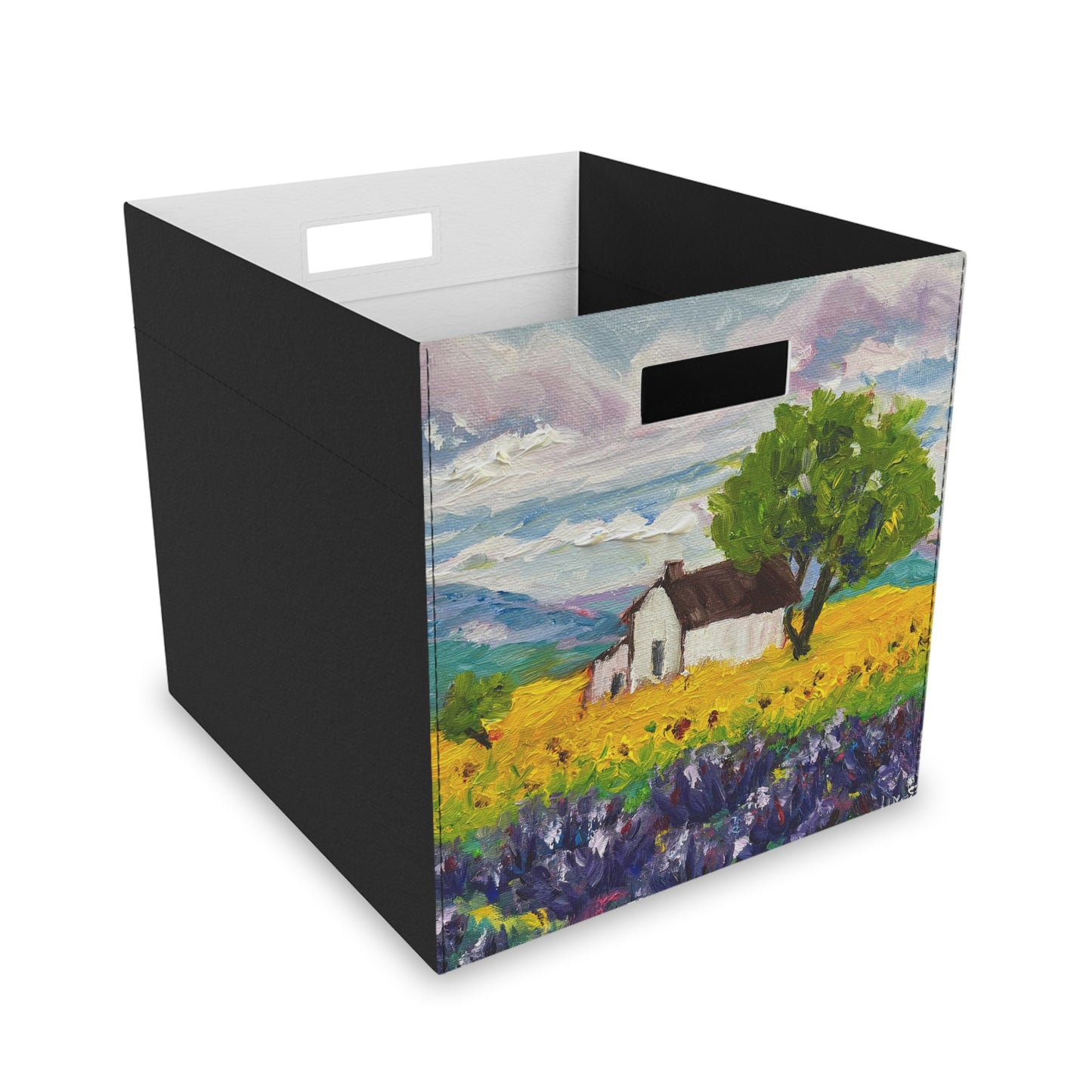 Caja de almacenamiento de fieltro provenzal de girasoles y lavanda