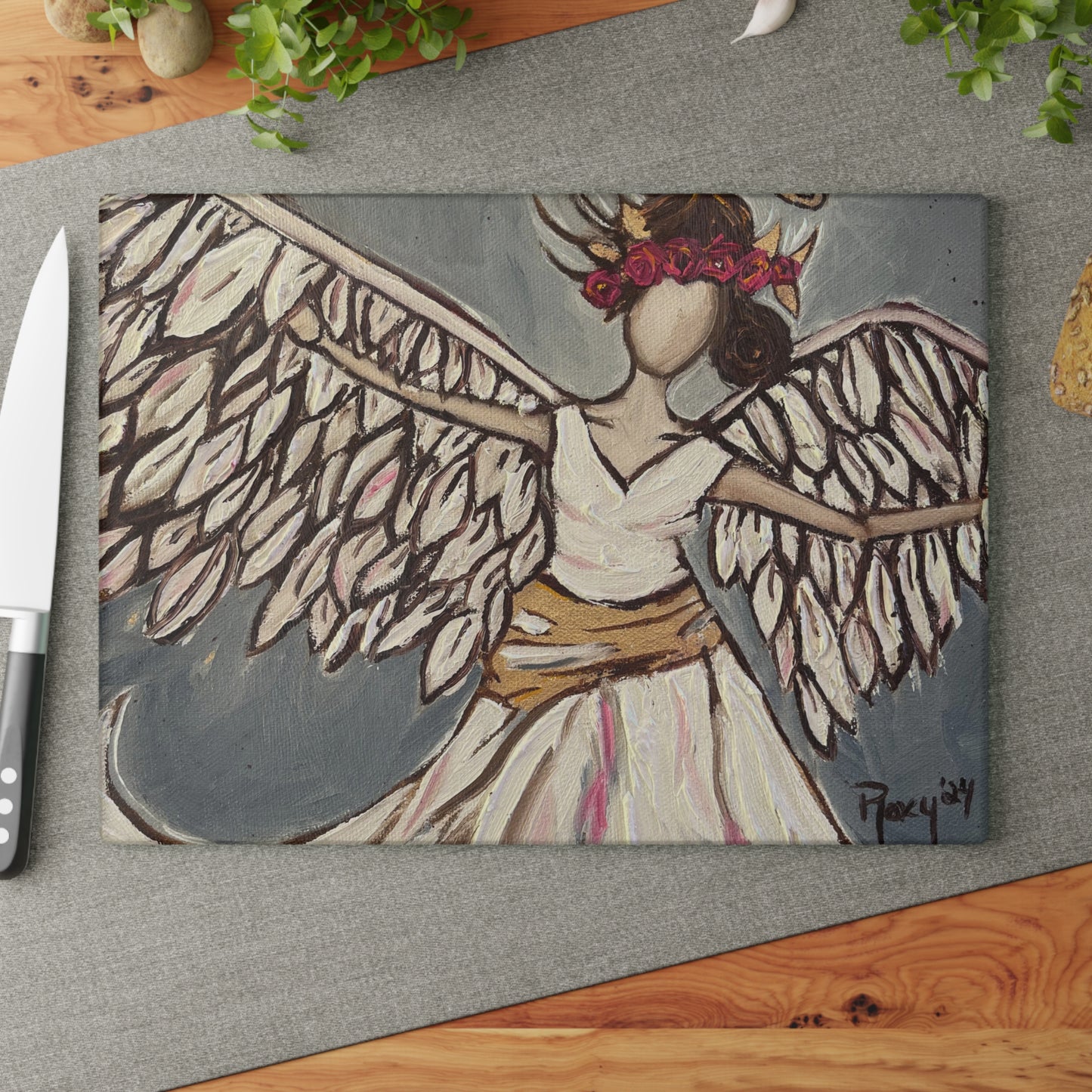 Angel Rising Glass Cutting Board