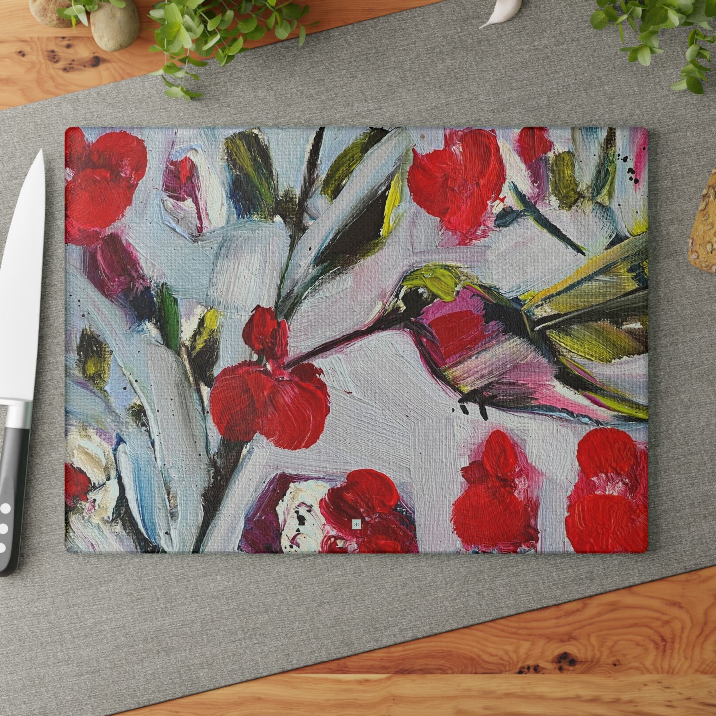 Hotlips Hummingbird Glass Cutting Board