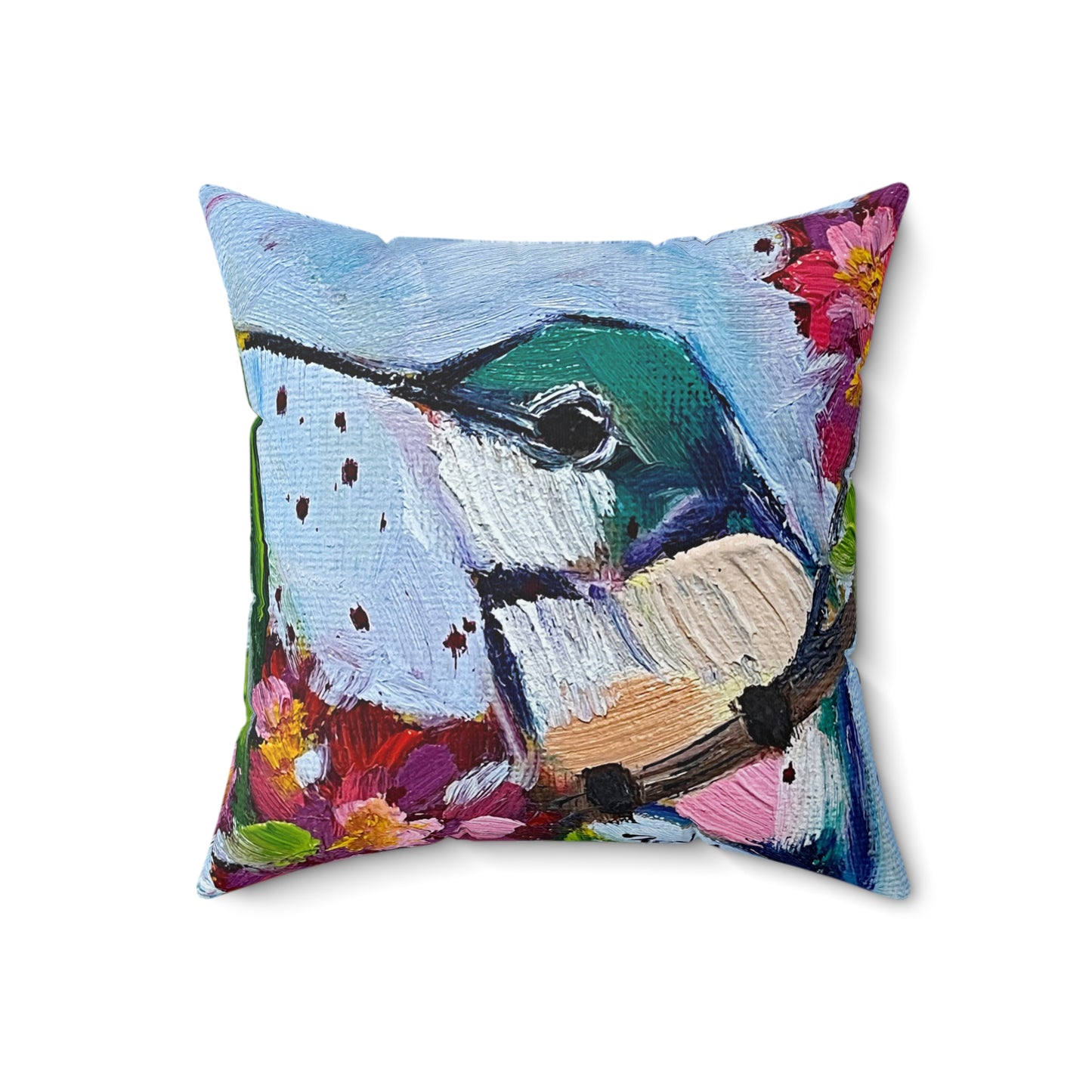 Curious Little Hummingbird Indoor Spun Polyester Square Pillow