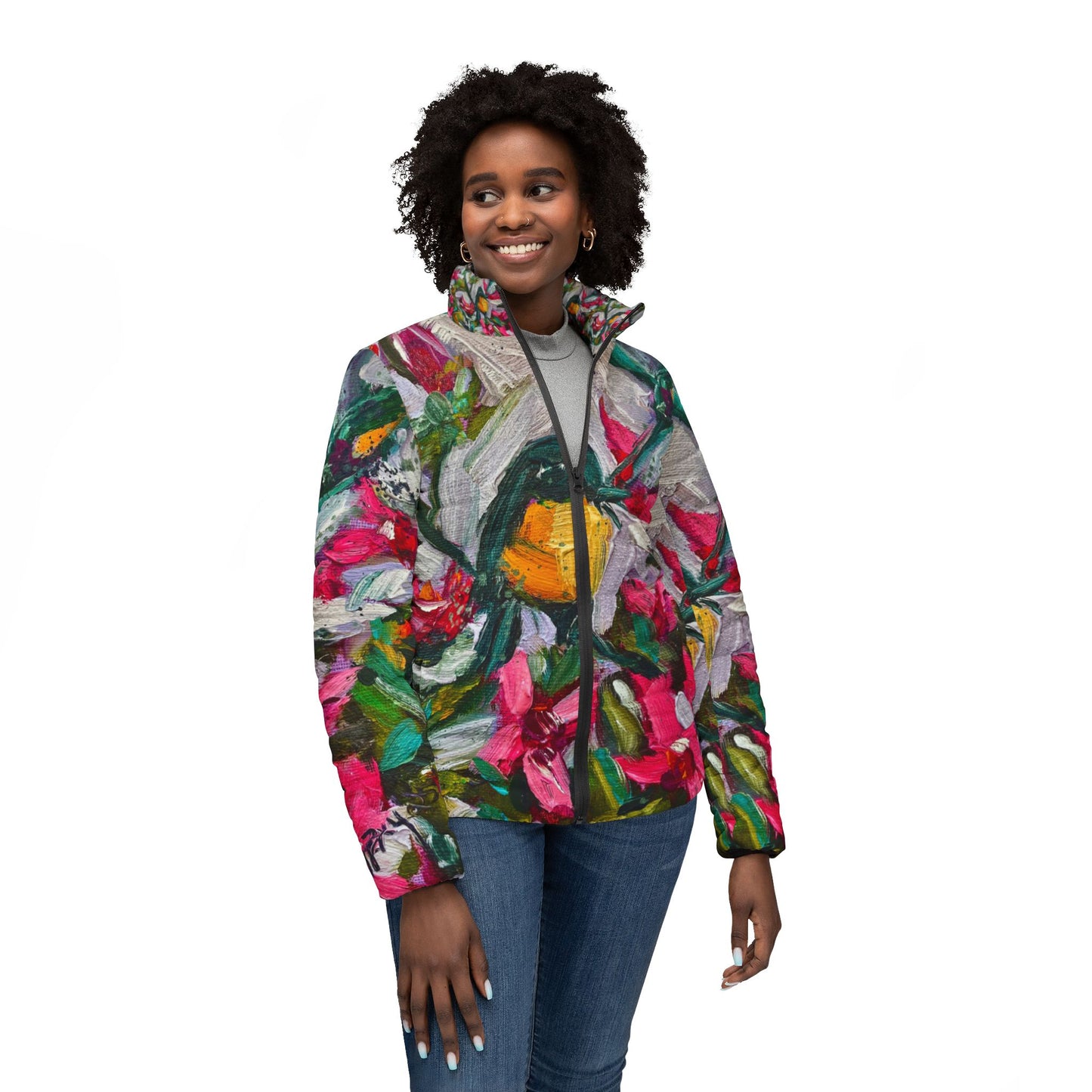 Women's Puffer Jacket - Roxy Rich Fine Art Design-Colorful Encounter