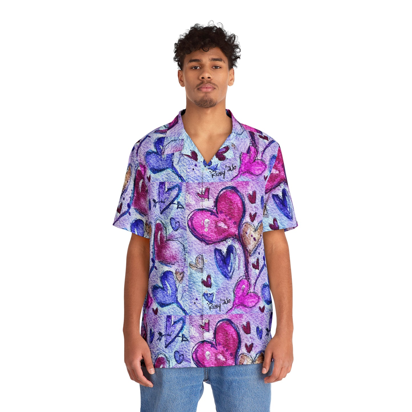 Men's Hawaiian Shirt- Floating Hearts Parade-Valentine's Day