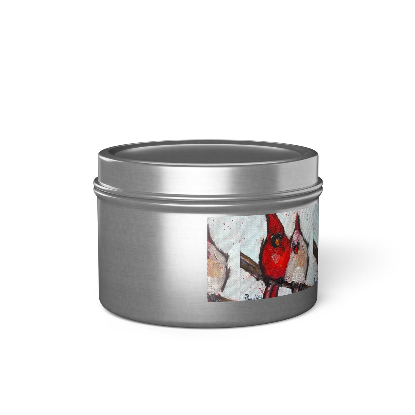 Cute Couple Cardinals Tin Candle