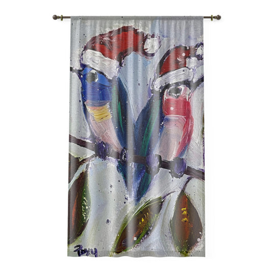 Cortina transparente para ventana, diseño de colibríes navideños, 84 x 50 pulgadas