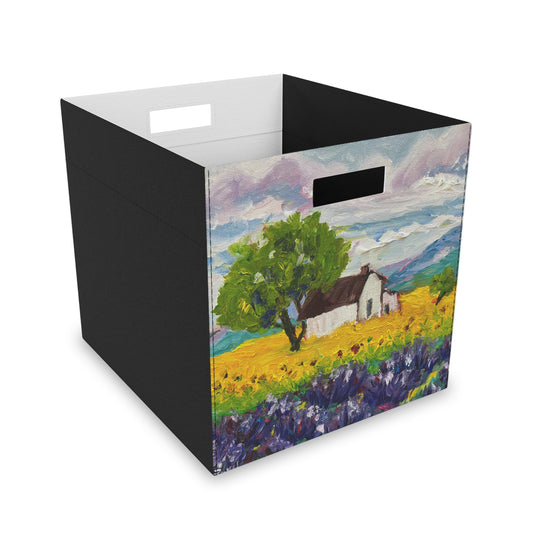 Caja de almacenamiento de fieltro provenzal de girasoles y lavanda