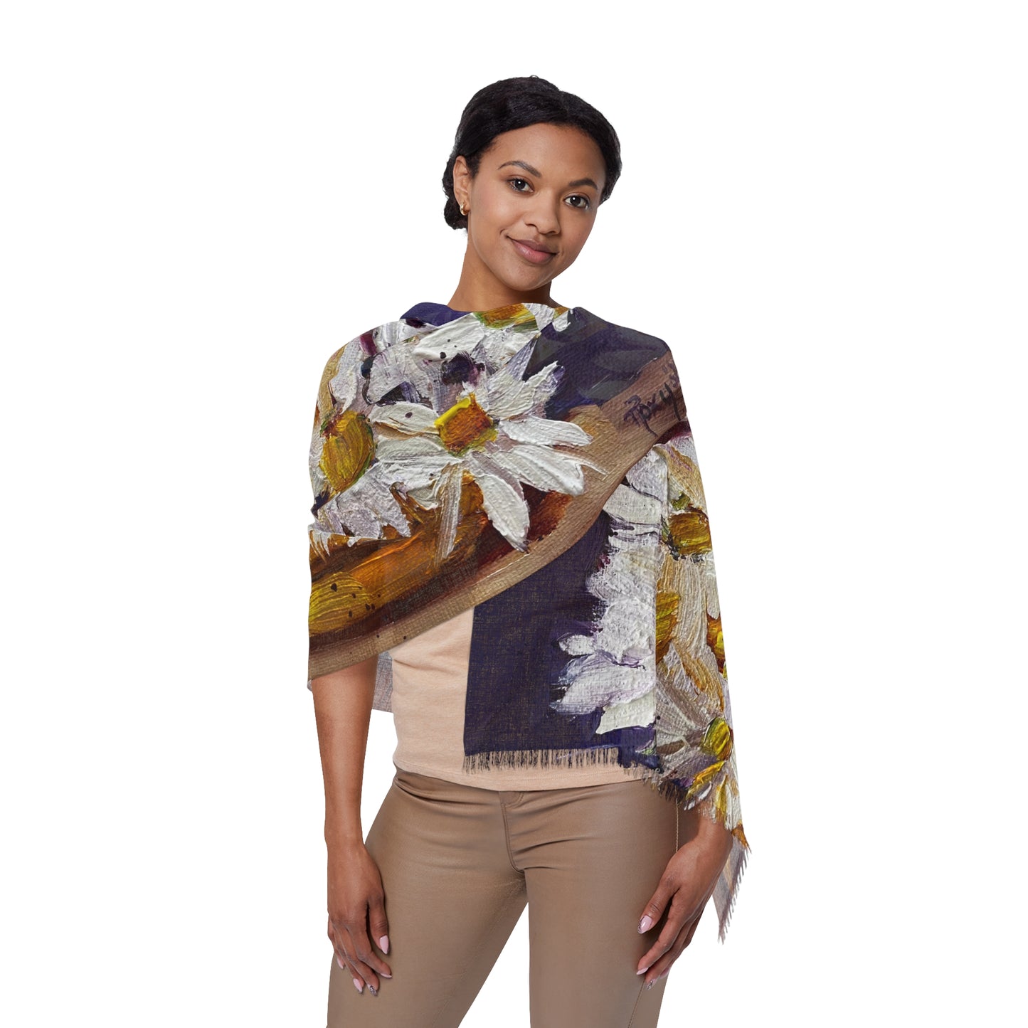 Colorful Scarf — Artistic Lightweight Neck Wrap-Vase of Daisies