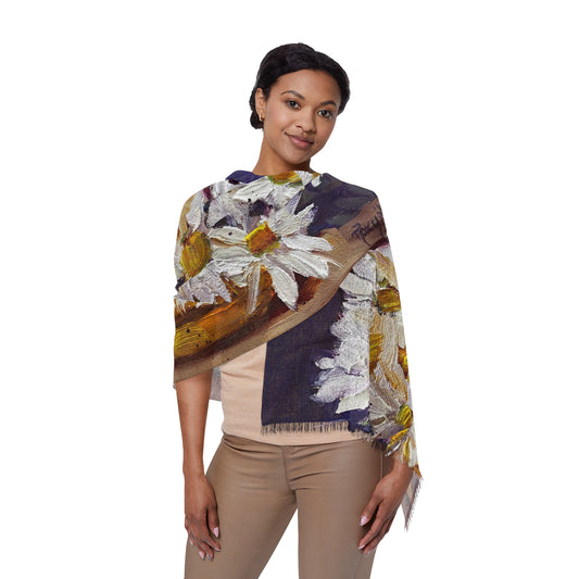 Colorful Scarf — Artistic Lightweight Neck Wrap-Vase of Daisies
