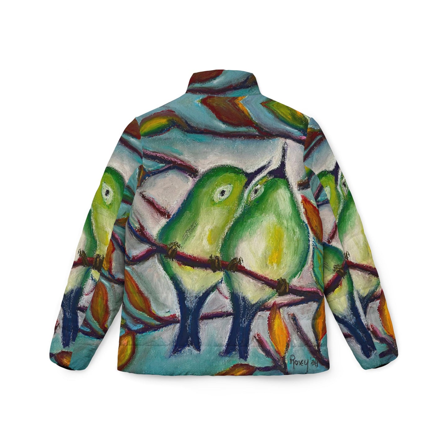 Women's Puffer Jacket - Roxy Rich Fine Art -Cuddling Warblers