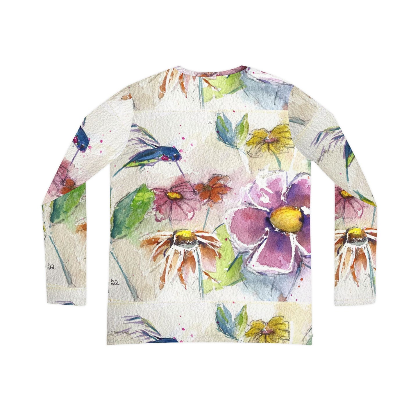 Long Sleeve Shirt- Hummingbird in the Garden- V-neck Women's