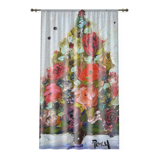 Rideau de fenêtre transparent avec arbres de Noël et roses, 84 x 50 pouces