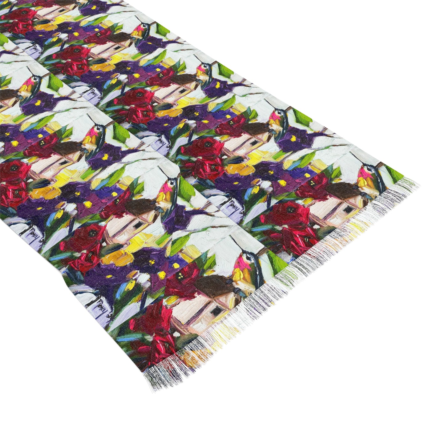 Colorful Scarf — Artistic Lightweight Neck Wrap- Hummingbird by the Window