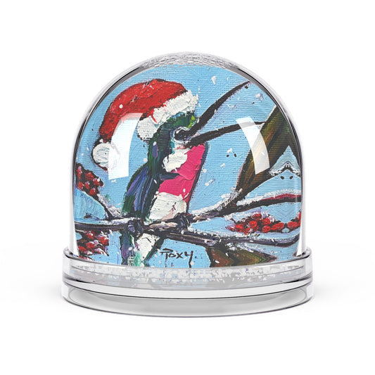 Snow Globe - Merry and Bright Hummingbird in Santa Hat