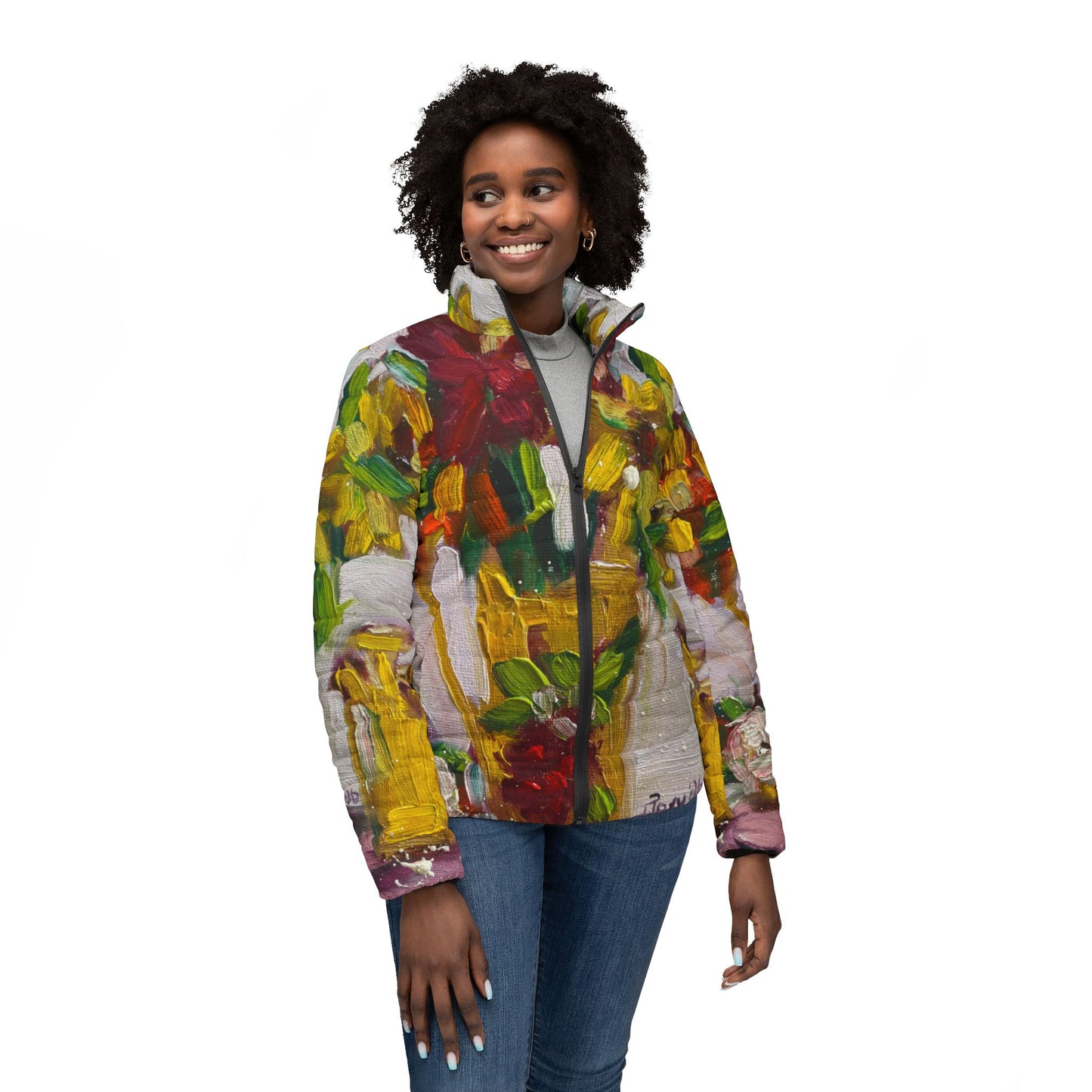 Women's Puffer Jacket - Petals on my Patio