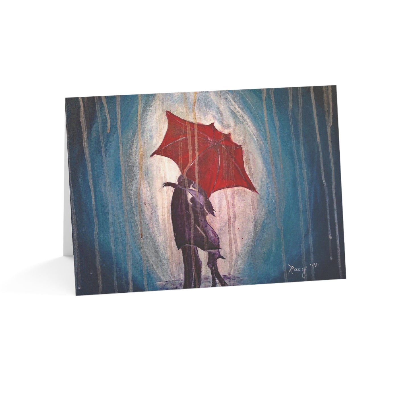 Kissing in the Rain Romantic Couple Valentine Card with Sentiment Greeting Cards