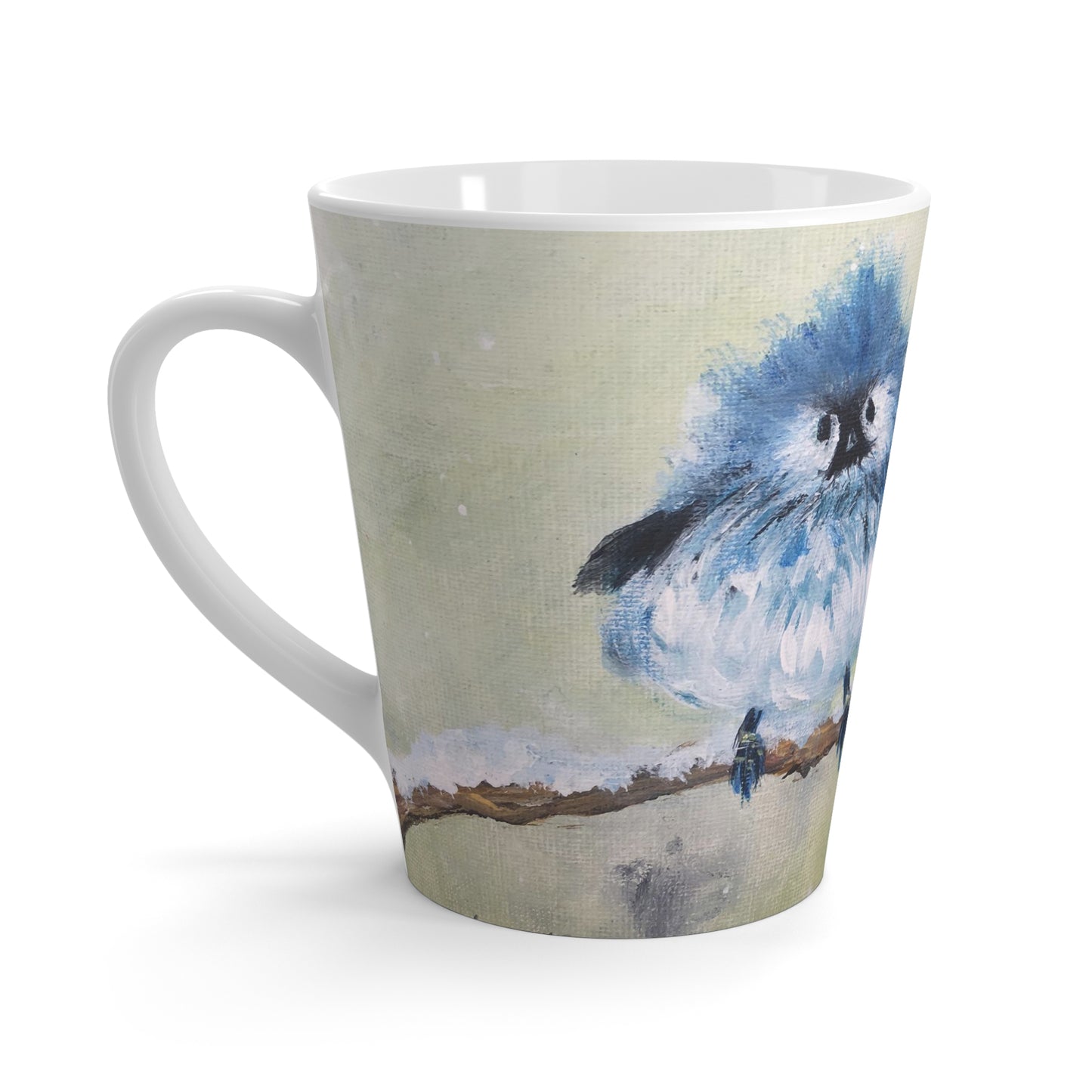Mug - Fluffy Fat Mountain Bluebird perched on a Snowy Branch-Made in and Ships from USA