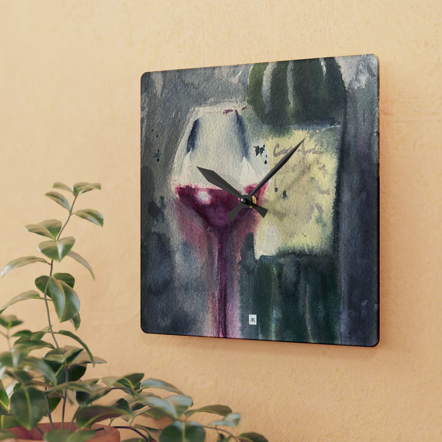 Horloge murale en acrylique bouteille de vin et verre