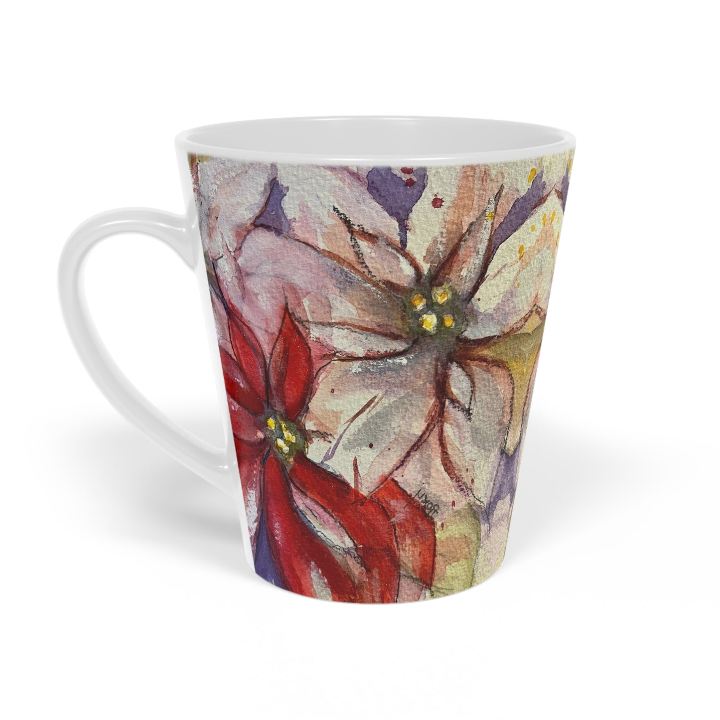 Taza para café con leche Poinsettias, 12 oz