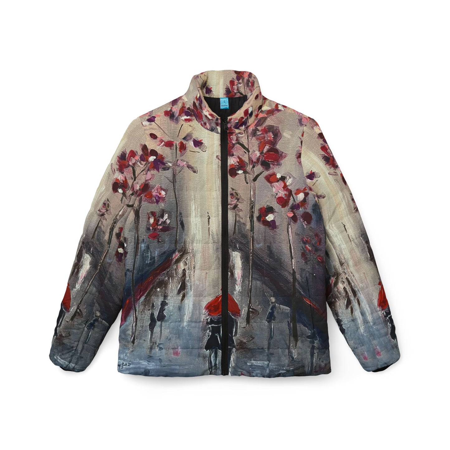 Women's Puffer Jacket - Roxy Rich Fine Art -Strolling-Paris Couple