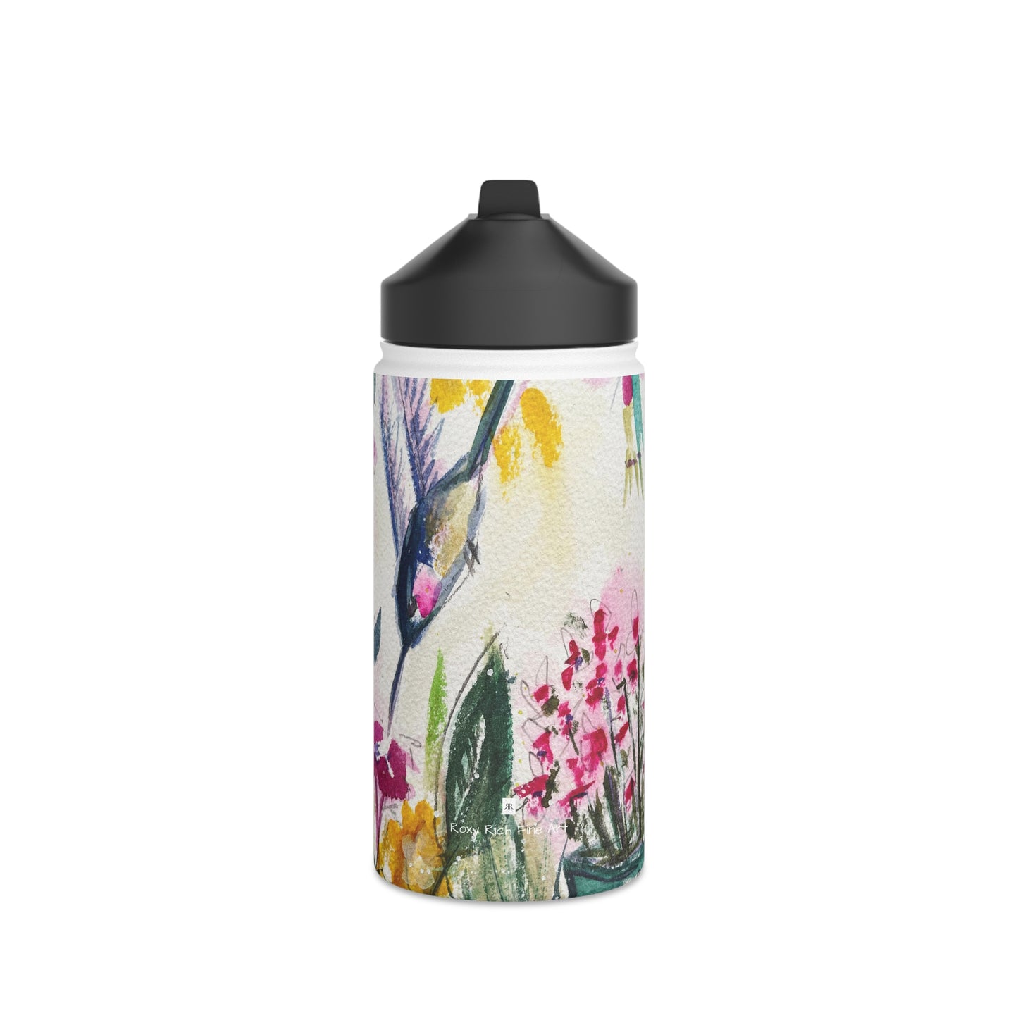 Zoom!  Whimsical Hummingbird- Stainless Steel Water Bottle, Standard Lid