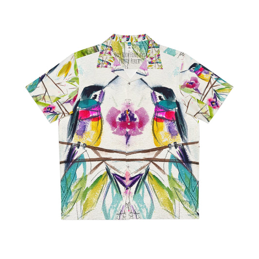 Pretty Perch Whimsical Hummingbird Men's Hawaiian Shirt