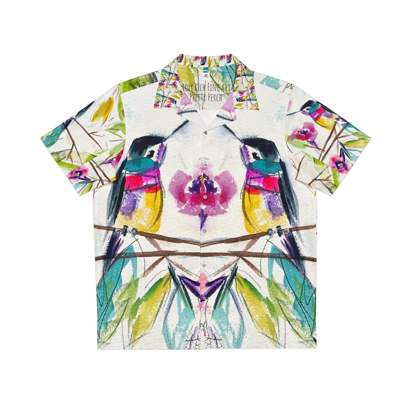 Chemise hawaïenne pour hommes Pretty Perch Whimsical Hummingbird