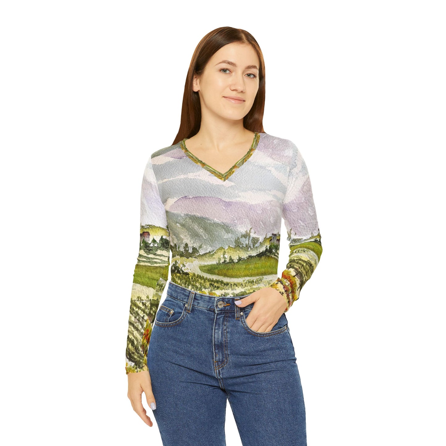 Long Sleeve Shirt-Road Down from the Villa at GBV  - V-neck Women's