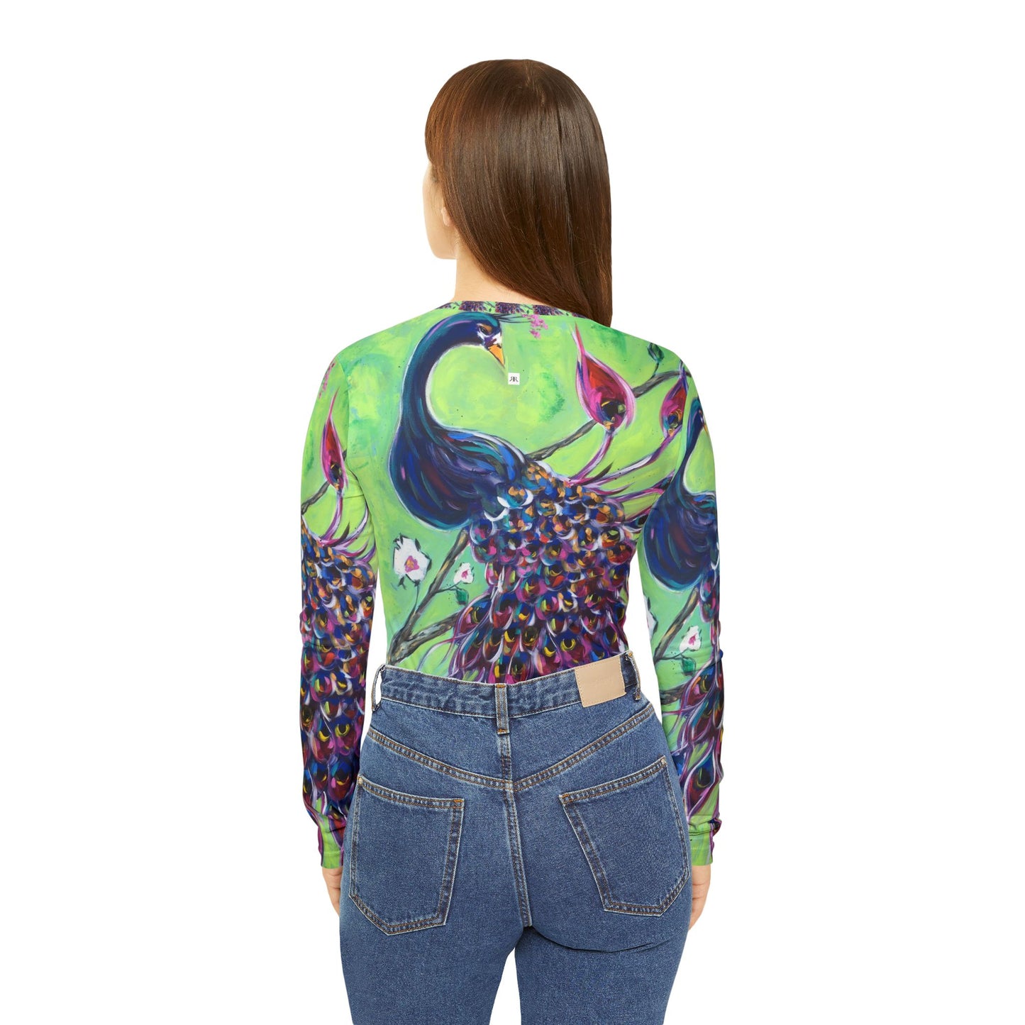 Long Sleeve Shirt- Royal Plumage Peacock- V-neck Women's