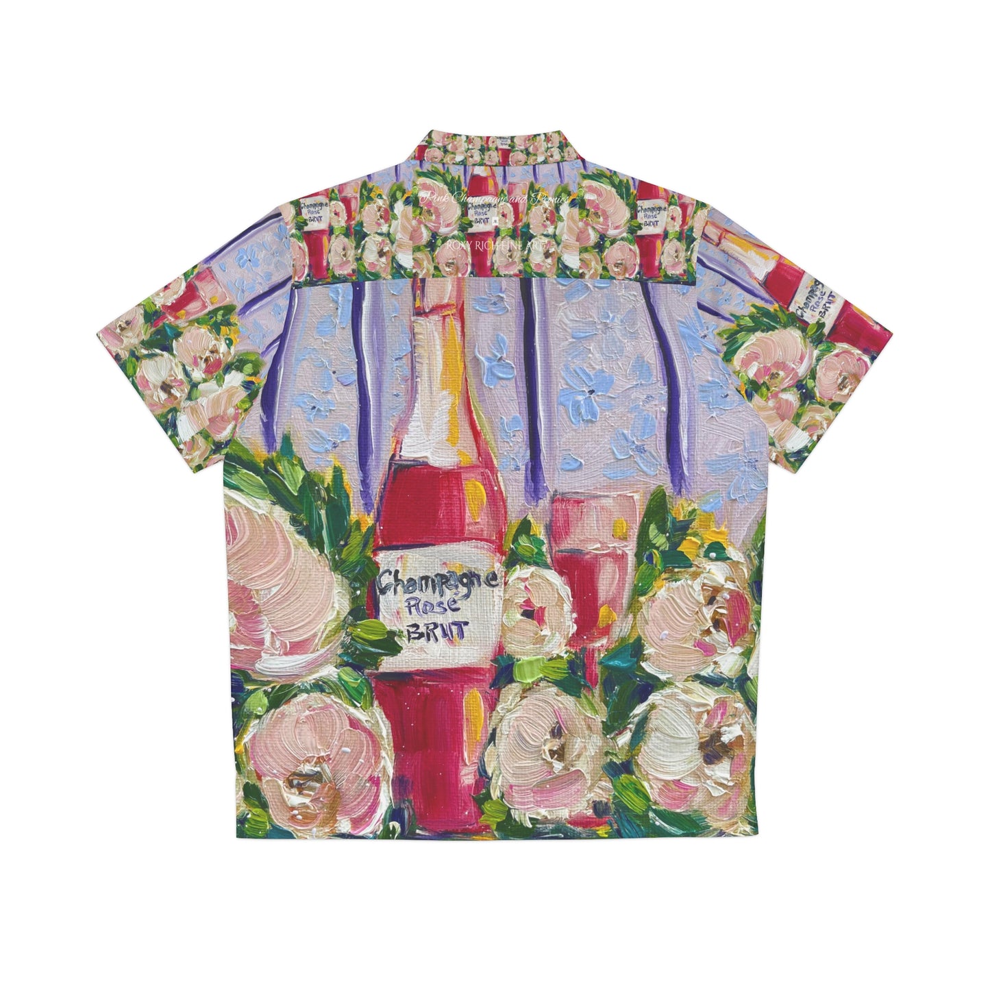 Camisa hawaiana de hombre rosa champán y peonías