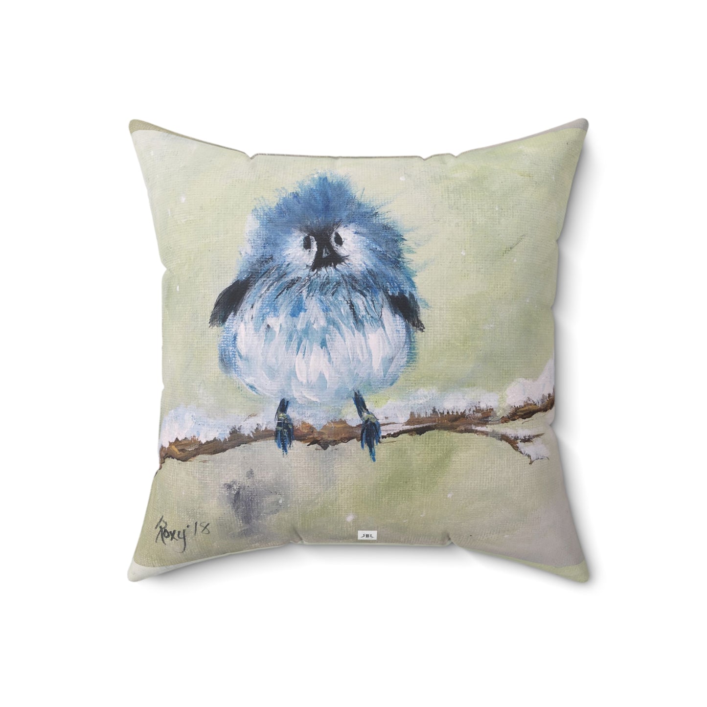 Fat Fluffy Mountain Bluebird Chick Indoor Spun Polyester Square Pillow