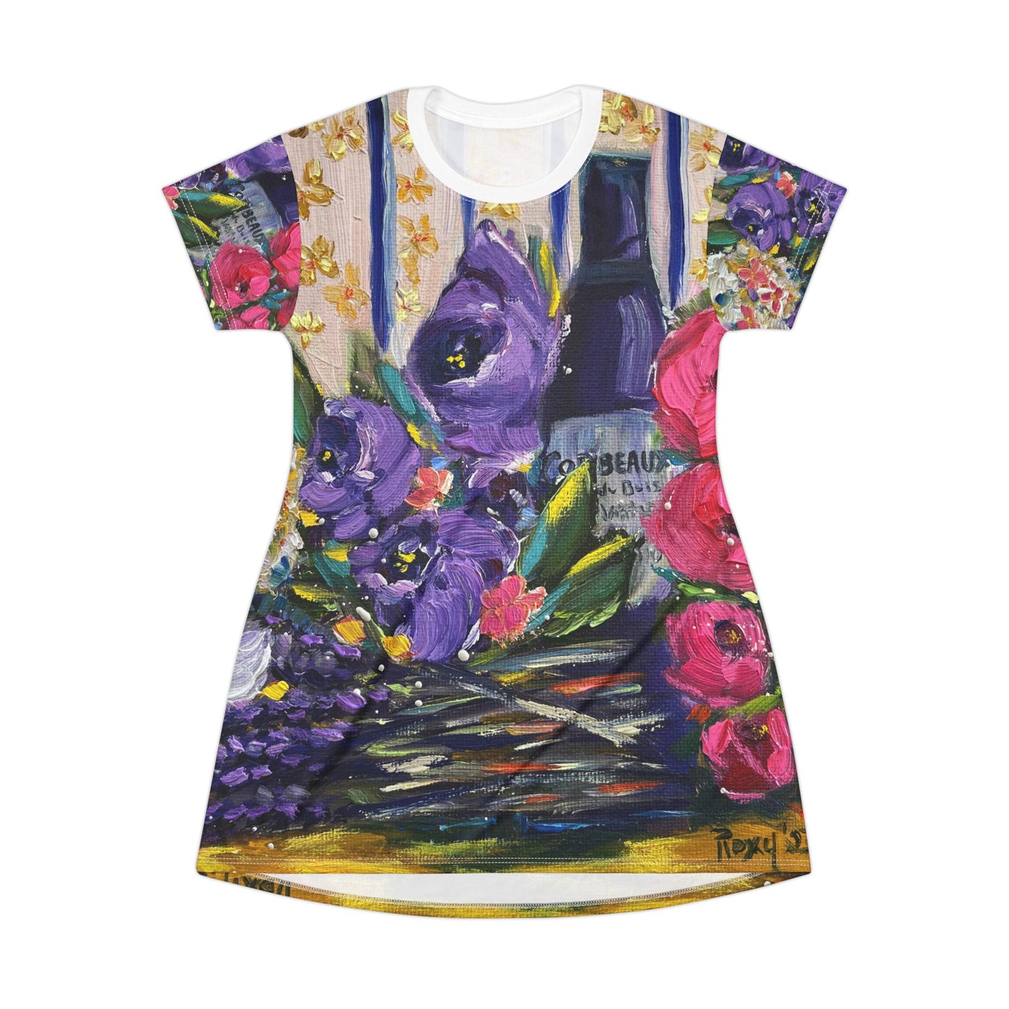 T-Shirt Dress (AOP)-Corbeaux Wine and Lavender