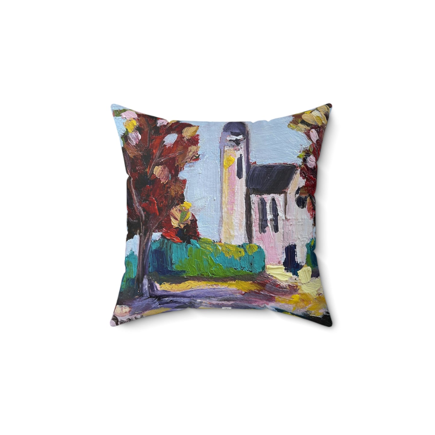 Church in a Field Indoor Spun Polyester Square Pillow