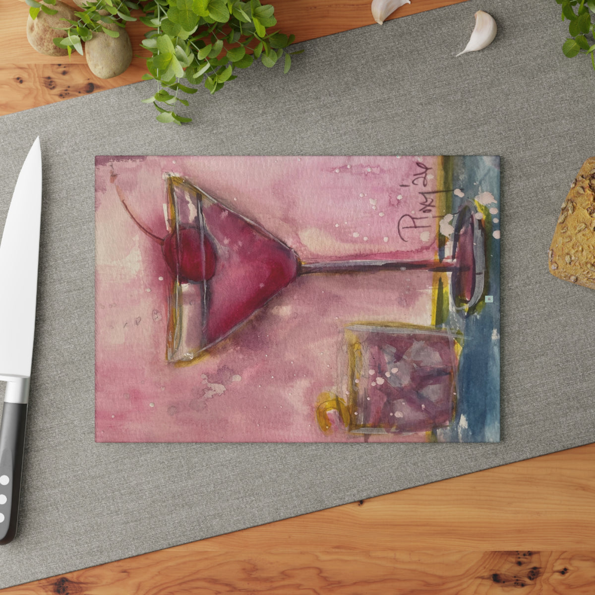 Glass Cutting Board-Pink Martini