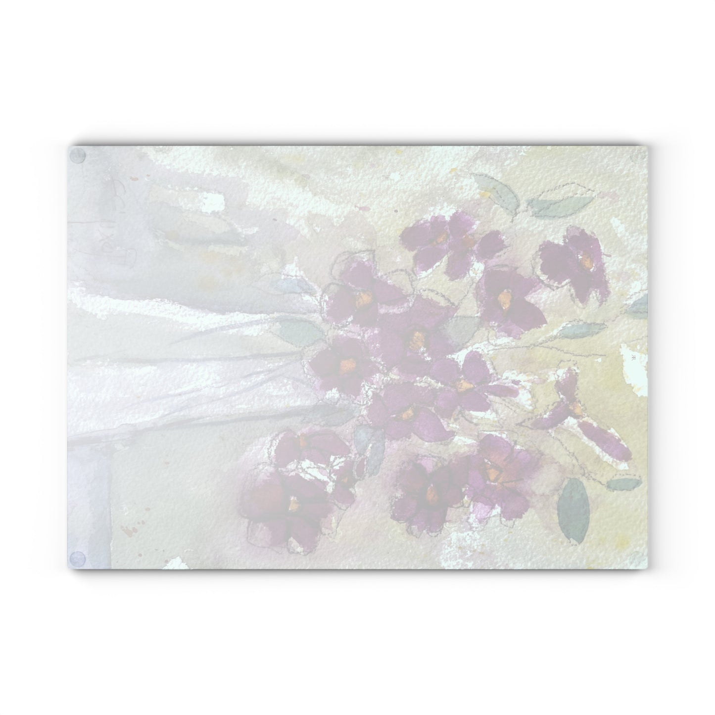 Planche à découper en verre fleurs sauvages roses