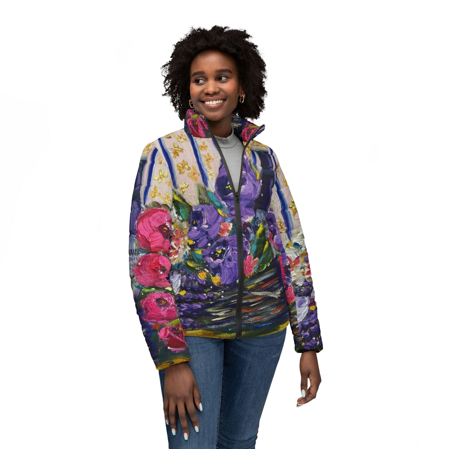 Women's Puffer Jacket - Roxy Rich Fine Art -Corbeaux Wine & Lavender