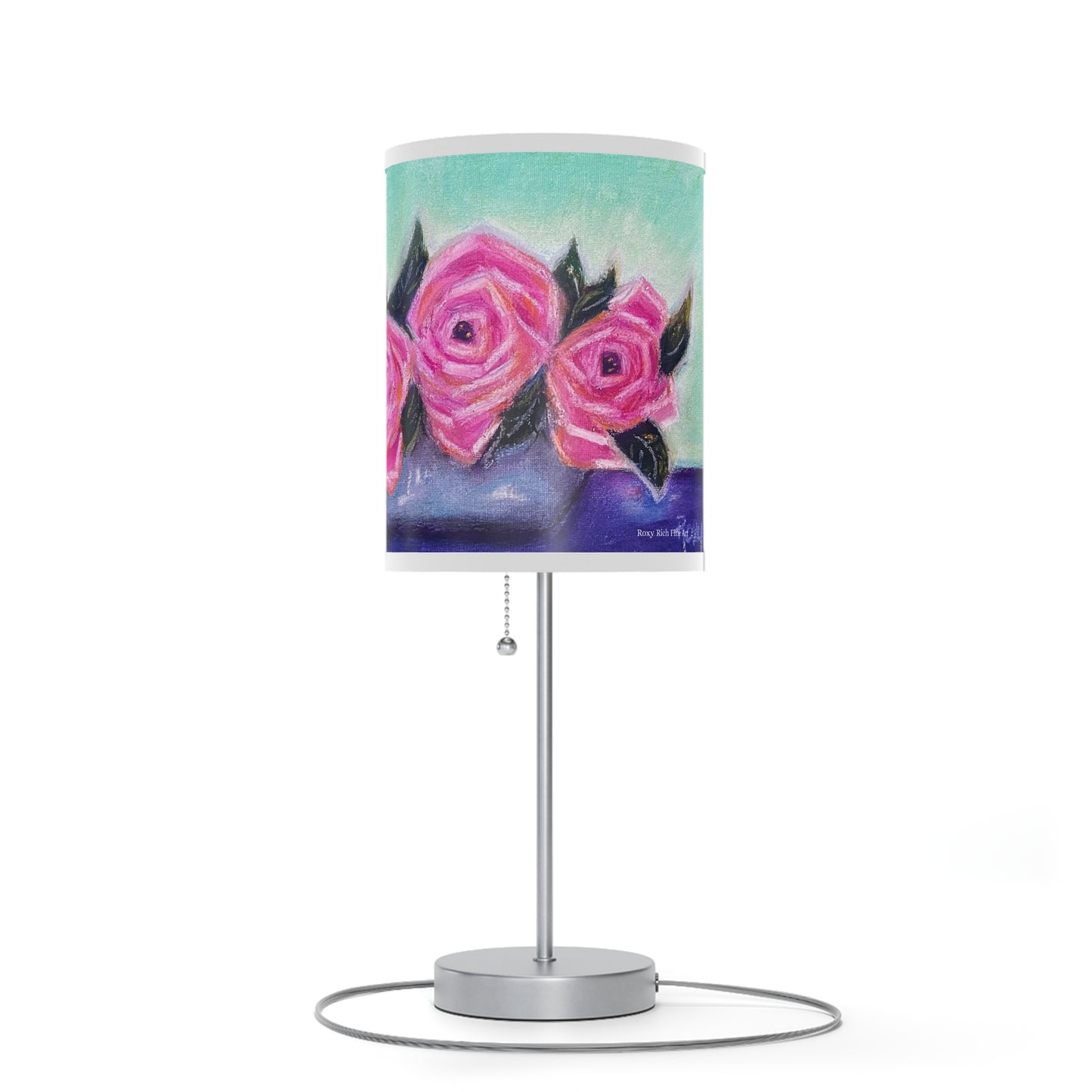 Lámpara de hojalata llena de rosas con soporte, enchufe US|CA