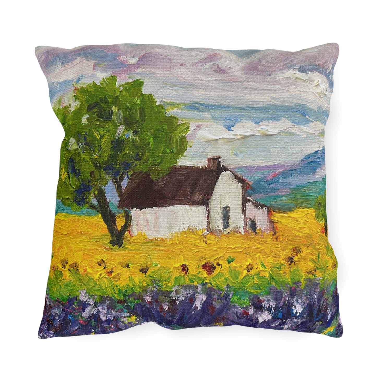 Almohadas de exterior provenzales de girasoles y lavanda